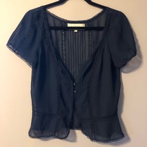 NWOT Sheer Blouse with Lace Accents Size S